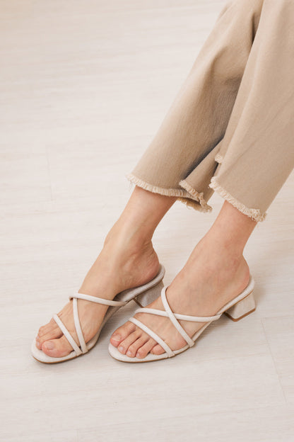 Bessie Strappy Heels in Waterproof Linen