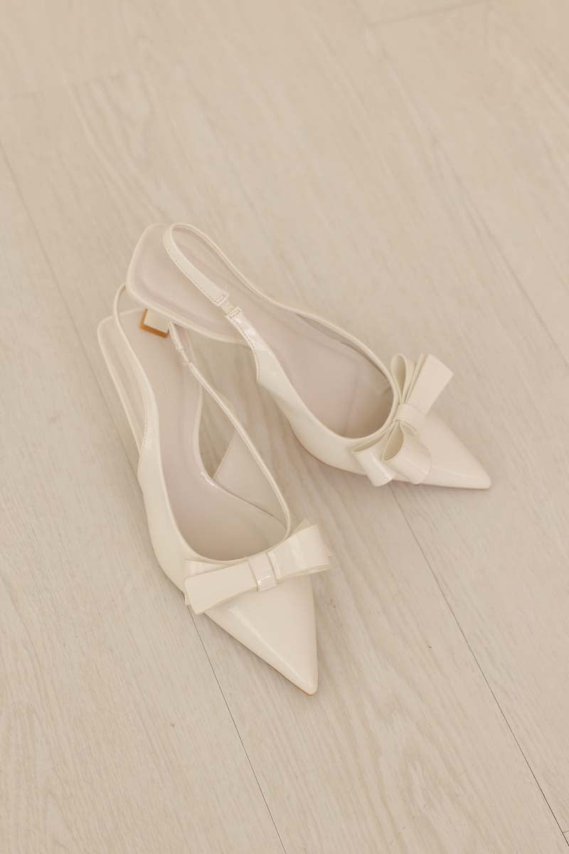 Blaire Bow Slingback Heels in Cream