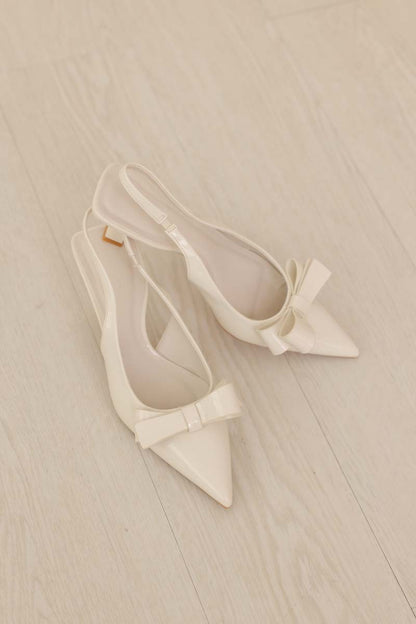 Blaire Bow Slingback Heels in Cream