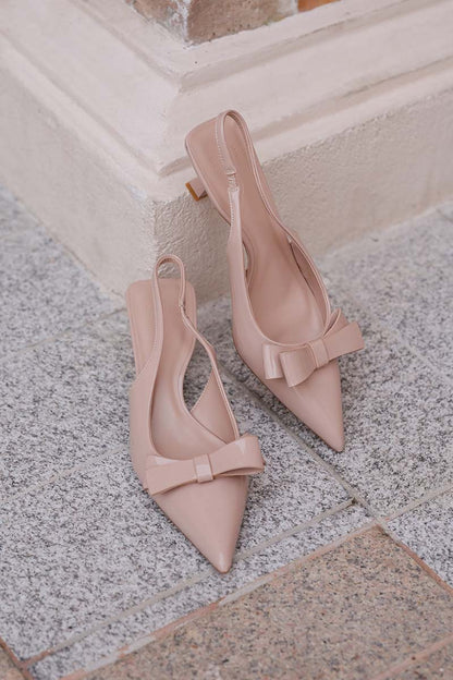 Blaire Bow Slingback Heels in Nude