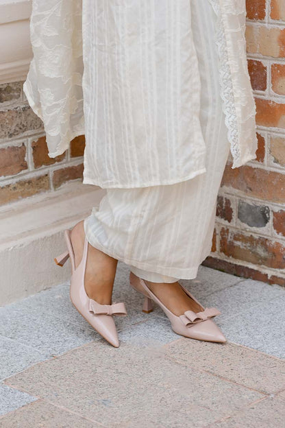 Blaire Bow Slingback Heels in Nude