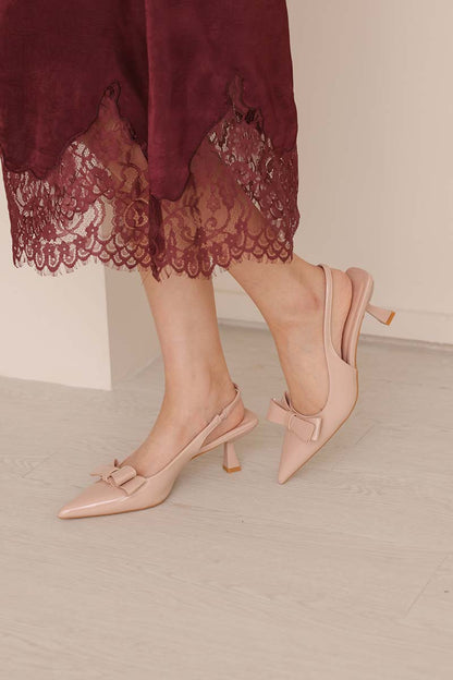 Blaire Bow Slingback Heels in Nude