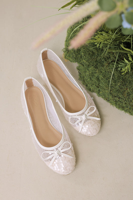 Bree Sequin Flats in White