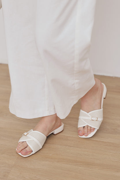 Briella Buckle Sliders in Cream