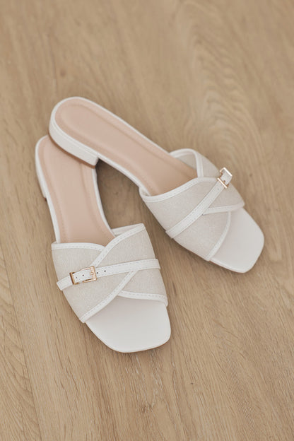 Briella Buckle Sliders in Cream