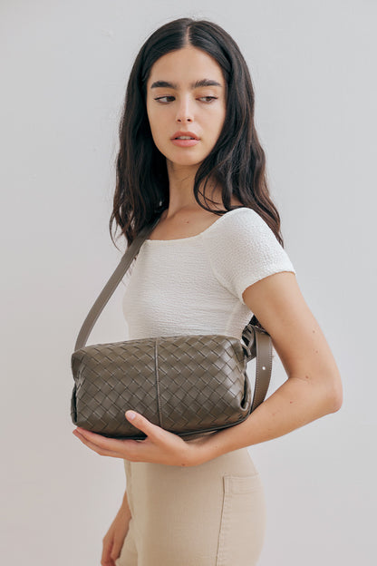Cairo Weaved Box Bag in Olive