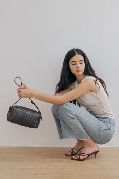 Cairo Weaved Box Bag in Chocolate