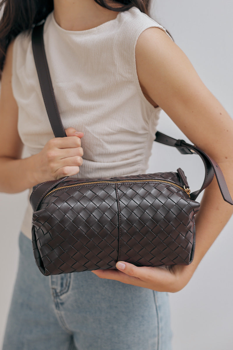 Cairo Weaved Box Bag in Chocolate