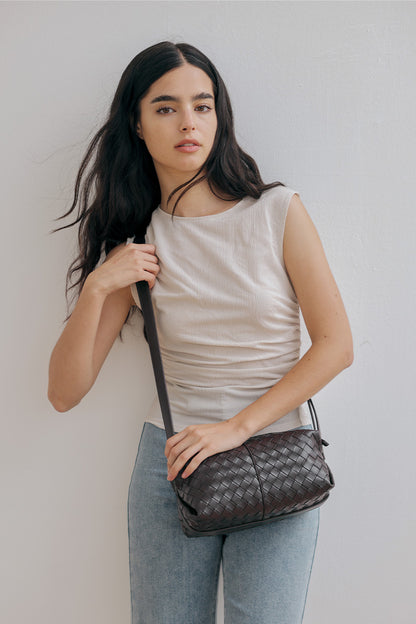 Cairo Weaved Box Bag in Chocolate