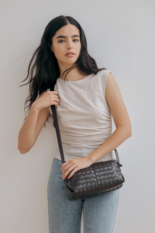Cairo Weaved Box Bag in Chocolate