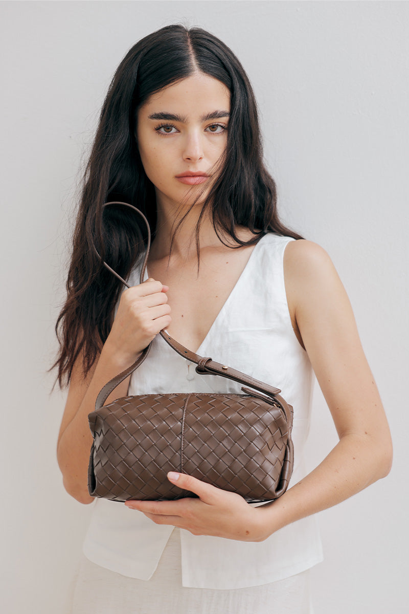 Cairo Weaved Box Bag in Cocoa