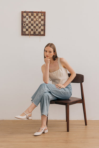 Caliora Maryjane Slingback Heels in Cream Patent