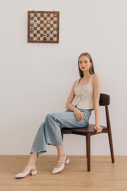 Caliora Maryjane Slingback Heels in Cream Patent