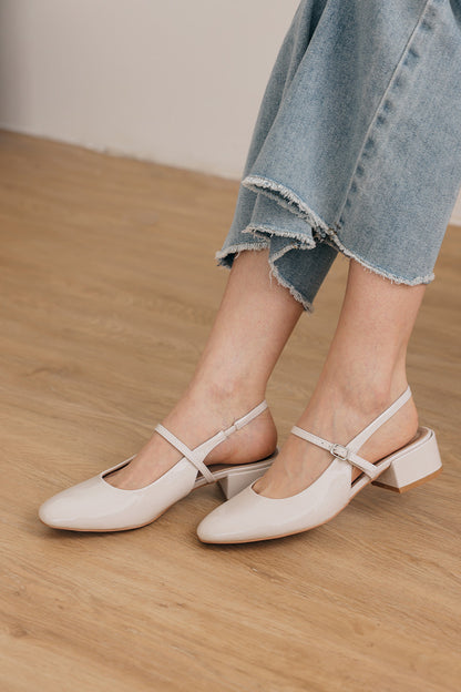 Caliora Maryjane Slingback Heels in Cream Patent