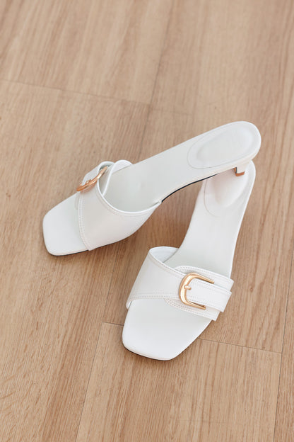 Calysse Buckle Kitten Heels in Cream