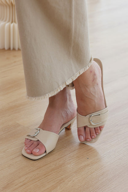 Calysse Buckle Kitten Heels in Nude