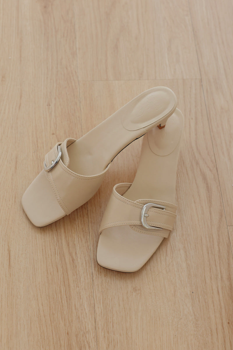 Calysse Buckle Kitten Heels in Nude