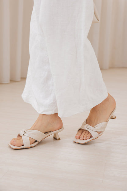 Carana Knotted Kitten Heels in Waterproof Linen