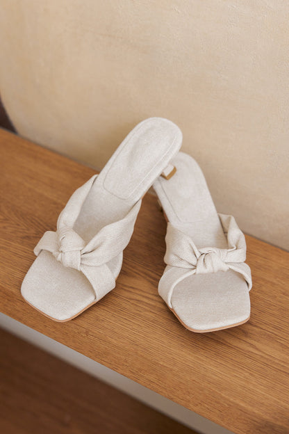 Carana Knotted Kitten Heels in Waterproof Linen
