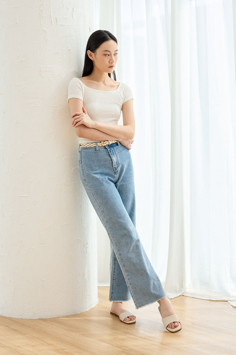 Chantal Irregular Strap Cloud Sliders in Waterproof Linen