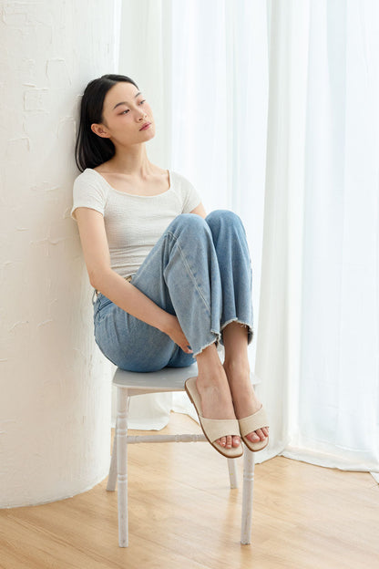 Chantal Irregular Strap Cloud Sliders in Waterproof Linen