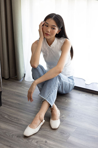 Crest Slingback Flats in White Waterproof Rattan