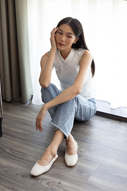 Crest Slingback Flats in White Waterproof Rattan