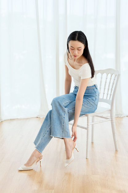Deiji Flyknit Slingback Heels in White Contrast