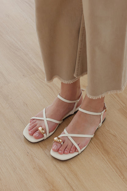Delara Hardware Strappy Sandals in Cream