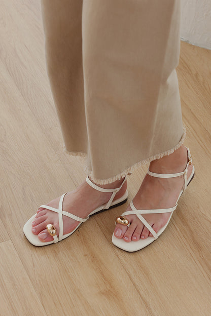 Delara Hardware Strappy Sandals in Cream