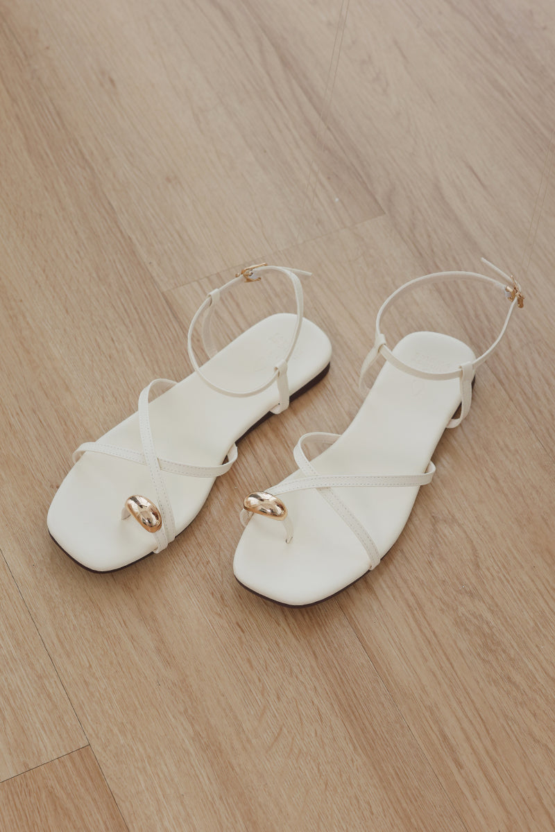 Delara Hardware Strappy Sandals in Cream
