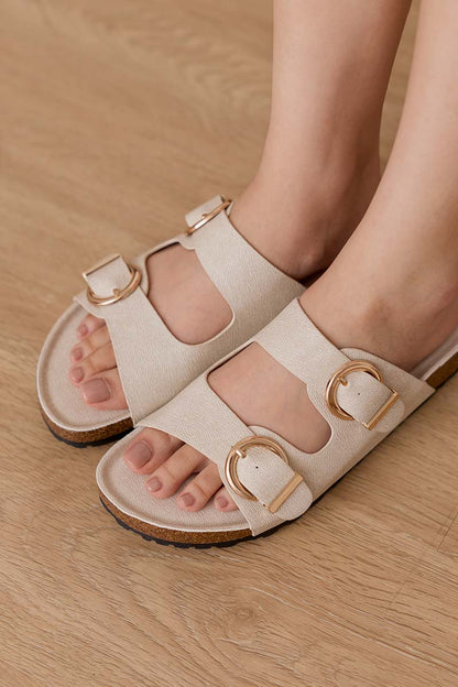 Elvira Buckle Chunky Sliders in Waterproof Linen