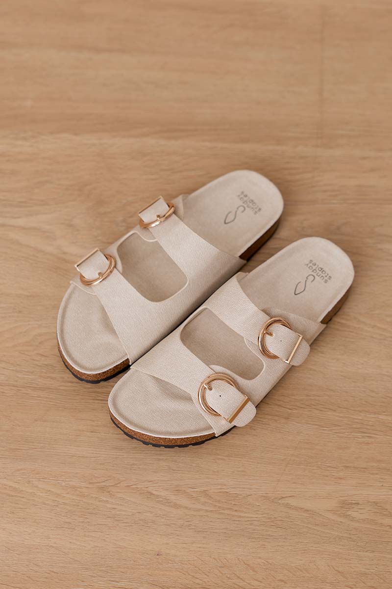 Elvira Buckle Chunky Sliders in Waterproof Linen