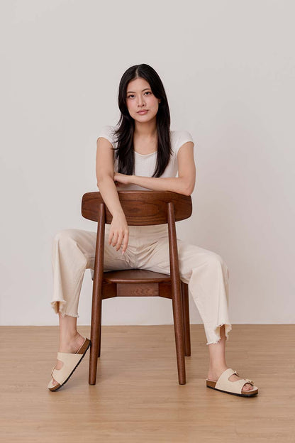Elvira Buckle Chunky Sliders in Cream Waterproof Suede