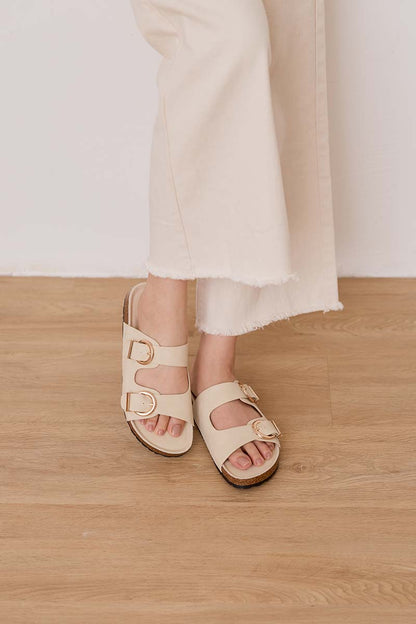 Elvira Buckle Chunky Sliders in Cream Waterproof Suede