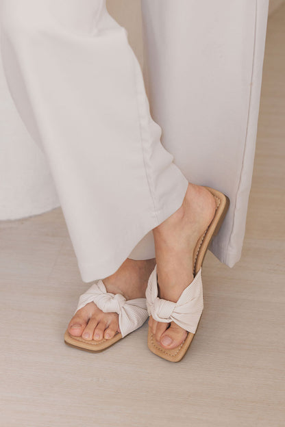 Emmie Knotted Sliders  in Cream Waterproof Corduroy