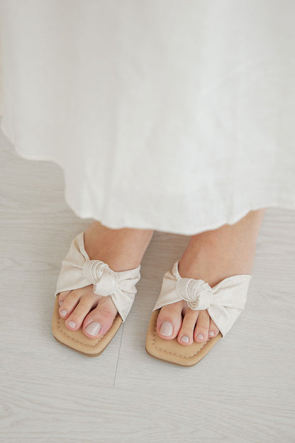 Emmie Knot Sliders in Cream Waterproof Satin
