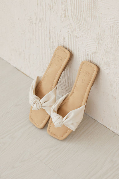 Emmie Knot Sliders in Cream Waterproof Satin