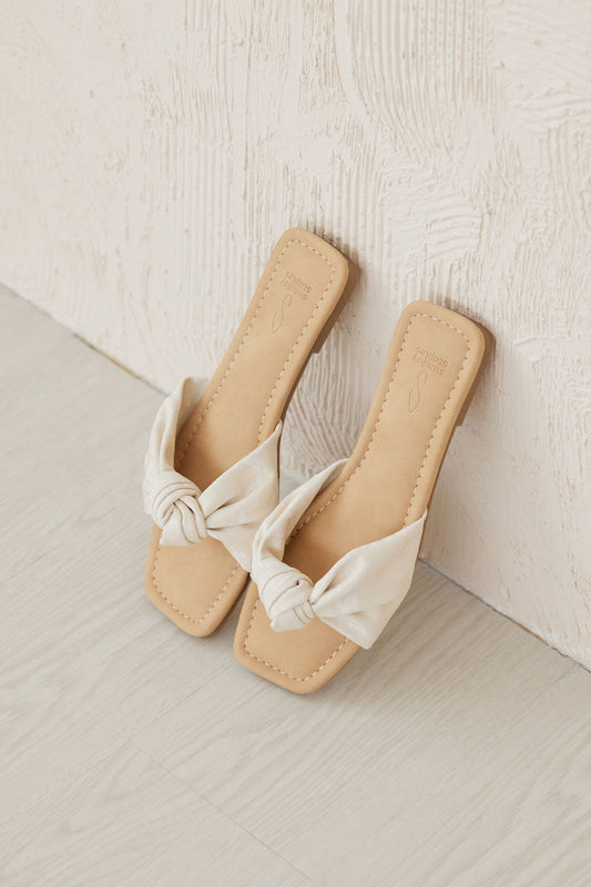 Emmie Knot Sliders in Cream Waterproof Satin