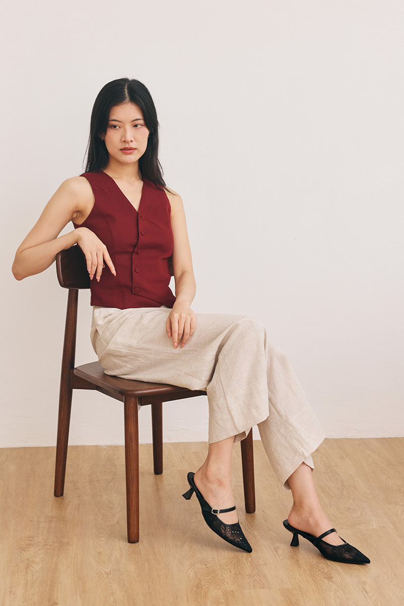 Eve Embroidered Kitten Heels in Black