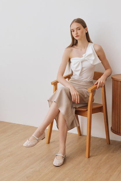 Haisley Floral Mesh Maryjane Flats in Cream