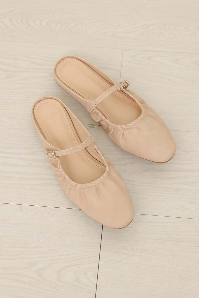 Halcy Ruching Flats in Cream Waterproof Suede