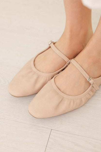 Halcy Ruching Flats in Cream Waterproof Suede