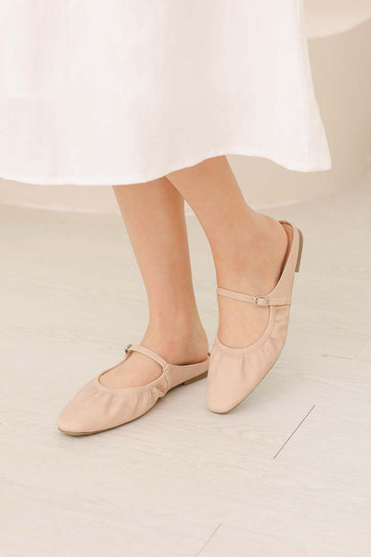 Halcy Ruching Flats in Cream Waterproof Suede