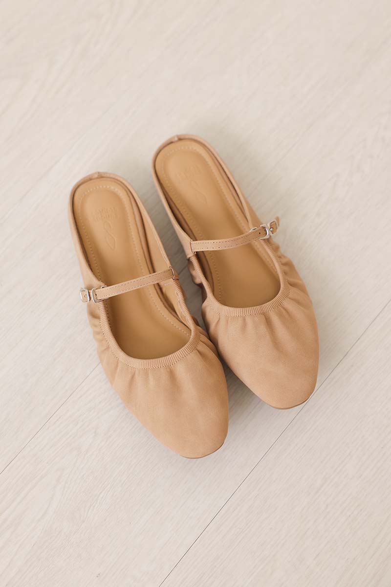 Halcy Ruching Flats in Taupe Waterproof Suede