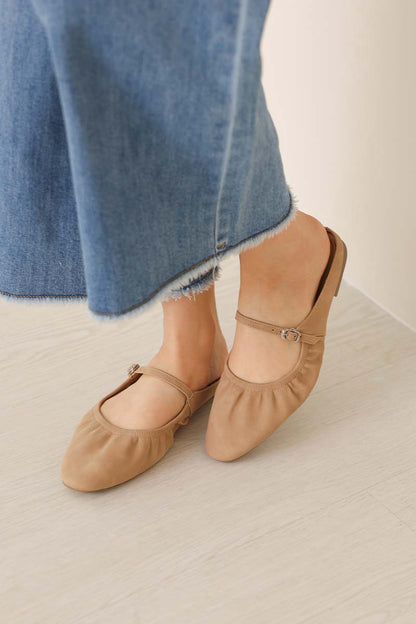 Halcy Ruching Flats in Taupe Waterproof Suede
