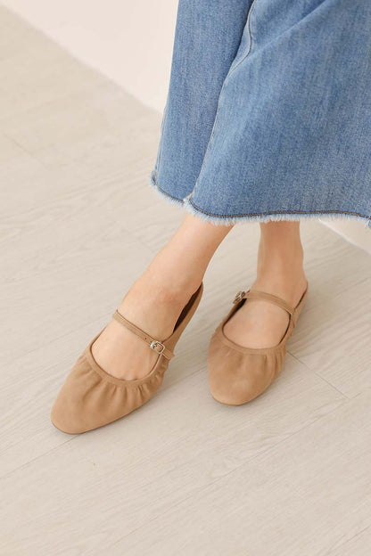 Halcy Ruching Flats in Taupe Waterproof Suede