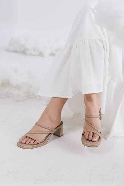 Haruna  Strappy Cloud Heels in Taupe