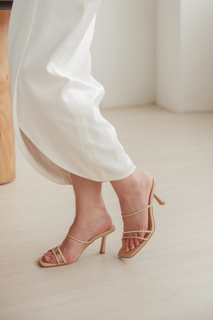 Henesey Pearl Strappy Heels in Nude