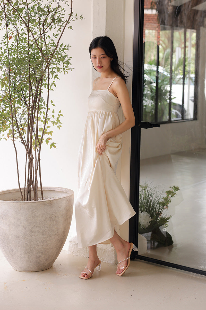 Irene Cloud Pearl Vinyl Strap Heels in Beige